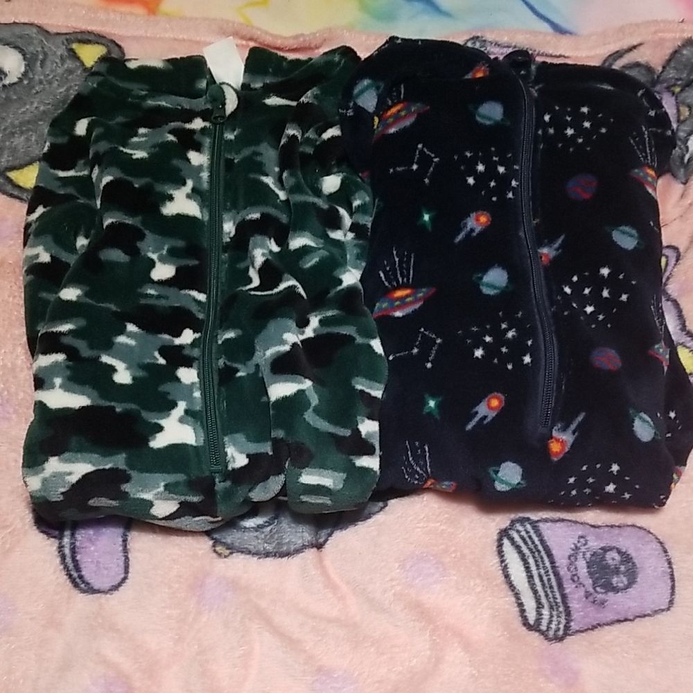 dip Fleece Zip-Up Open Feet Hooded PJ Bundle
